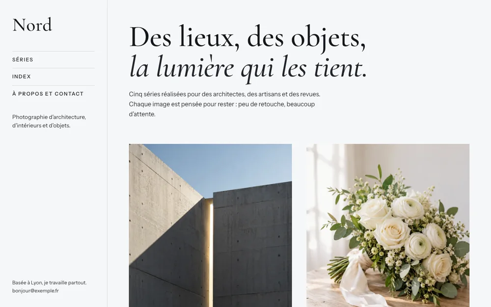 Aperçu de l'univers Nord : portfolio de photographe.