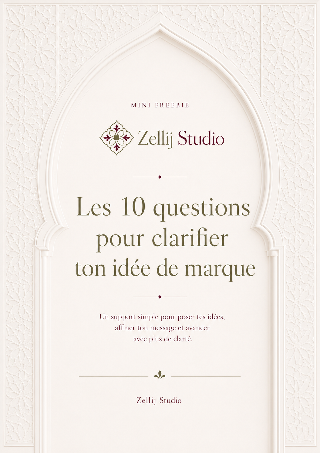 Couverture du mini freebie Zellij Studio : les 10 questions pour clarifier ton idée de marque