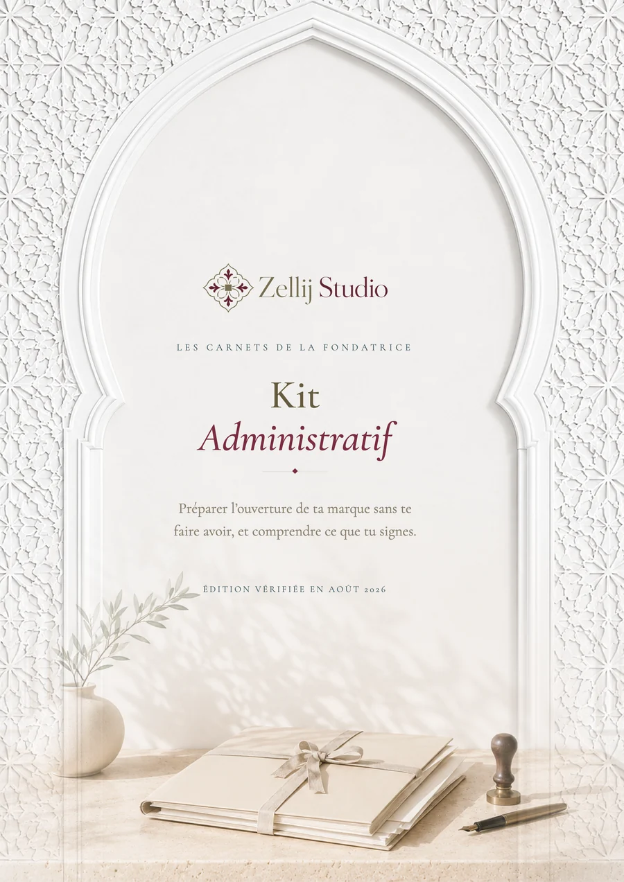 Couverture du Kit Administratif Fondatrice : arche de plâtre blanc, titre en Newsreader, mention de l'édition vérifiée en août 2026.